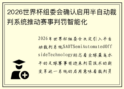 2026世界杯组委会确认启用半自动裁判系统推动赛事判罚智能化